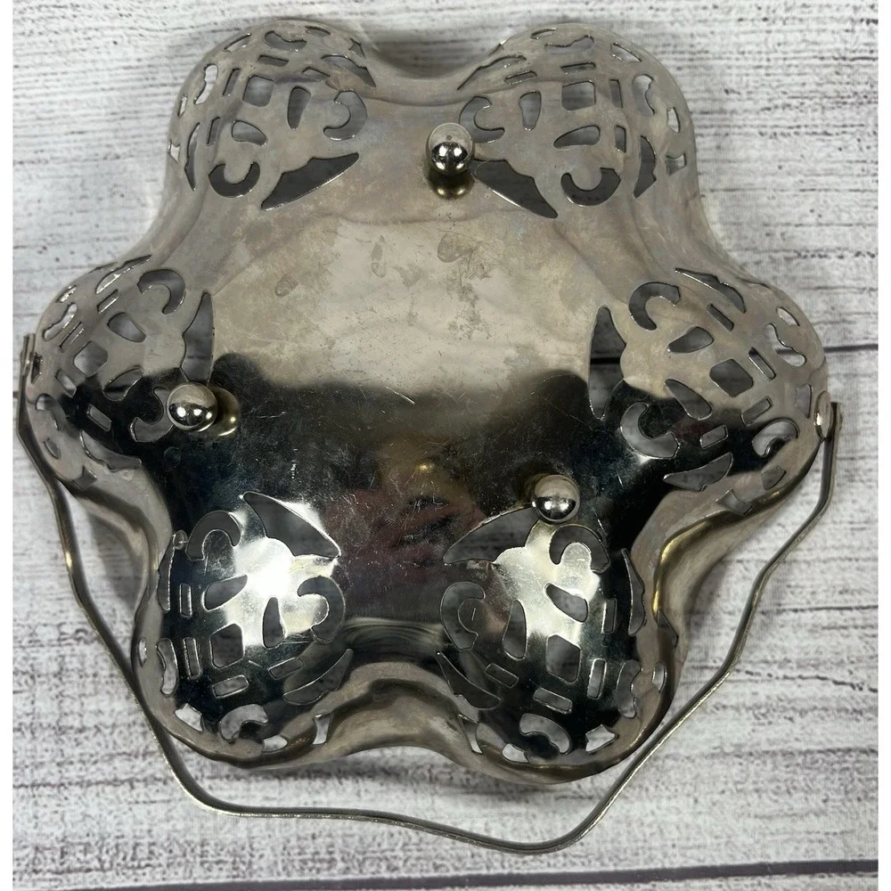 Leonard Silver Plated‎ Pierced Perforated Candy Nut Dish Tray w/ Handle